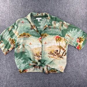 Topshop Vintage-Inspired Green Tropical Print Hawaiian Shirt